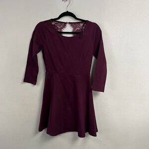 Lulus Women's Felicity Burgundy Backless Lace Mini‎ Skater Dress Small NWT